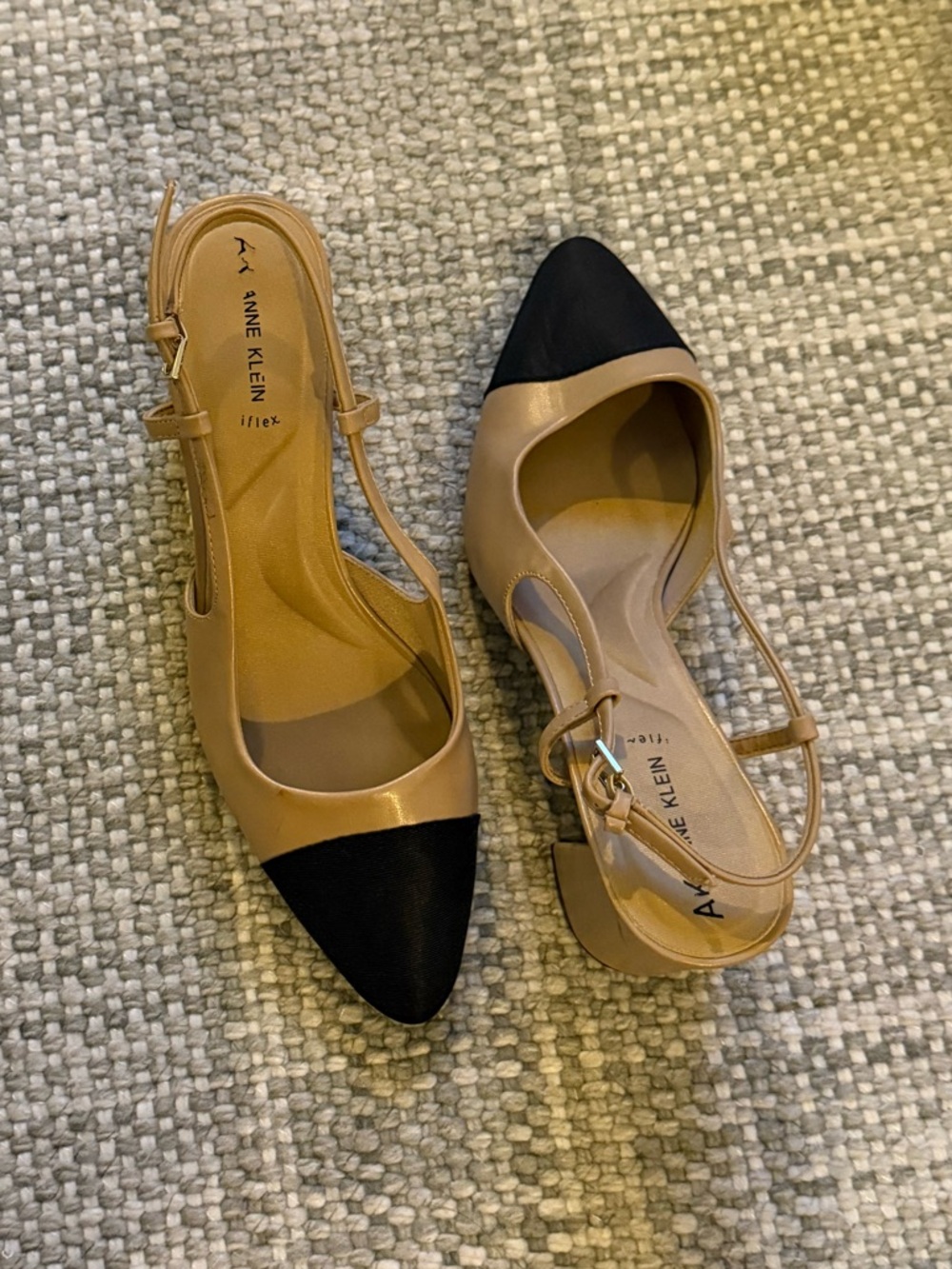 Anne Klein Two-Tone Pointed Slingback Flats in Black and Nude